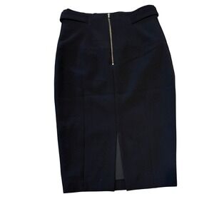 HM Black High Waisted Pencil Skirt Gold Back Zip Button‎ Waist Detail Size 10